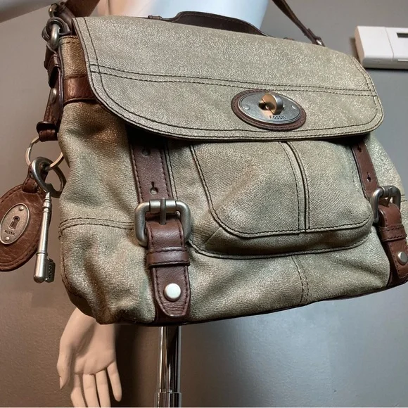 Fossil convertible satchel crossbody gold Y2k handle academia canvas field brief